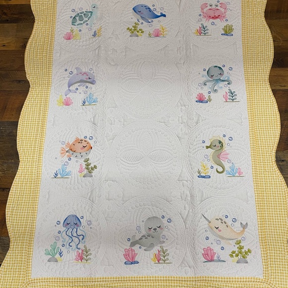 Sea Creatures Heirloom Embroidered Baby Quilt 36x46